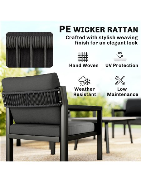 Outsunny 4 Seater Rattan Garden Furniture Set with 2 Armchairs, Loveseat, Coffee Table, Dark Grey - pic 199091 | FastDaddyshop
