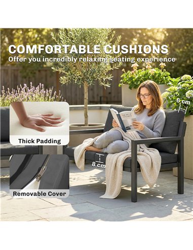 Outsunny 4 Seater Rattan Garden Furniture Set with 2 Armchairs, Loveseat, Coffee Table, Dark Grey