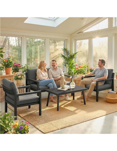 Outsunny 4 Seater Rattan Garden Furniture Set with 2 Armchairs, Loveseat, Coffee Table, Dark Grey - pic 199095 | FastDaddyshop