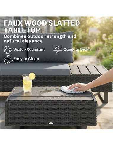 Outsunny 5 Seater Rattan Garden Furniture Set, L Shaped Garden Corner Sofa, Adjustable Back, Faux Wood Table, Dark Grey