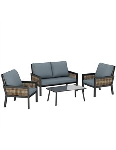 Outsunny 4 Seater Rattan Garden Furniture Set with 2 Armchairs, Loveseat, Coffee Table, Garden Sofa Set with Cushions, Grey
