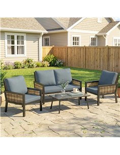 Outsunny 4 Seater Rattan Garden Furniture Set with 2 Armchairs, Loveseat, Coffee Table, Garden Sofa Set with Cushions, Grey 2