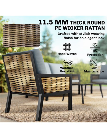 Outsunny 4 Seater Rattan Garden Furniture Set with 2 Armchairs, Loveseat, Coffee Table, Garden Sofa Set with Cushions, Grey - pic 199108 | FastDaddyshop