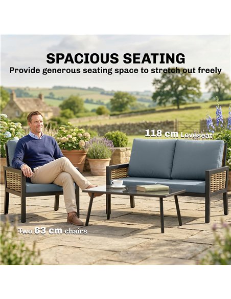 Outsunny 4 Seater Rattan Garden Furniture Set with 2 Armchairs, Loveseat, Coffee Table, Garden Sofa Set with Cushions, Grey - pic 199110 | FastDaddyshop