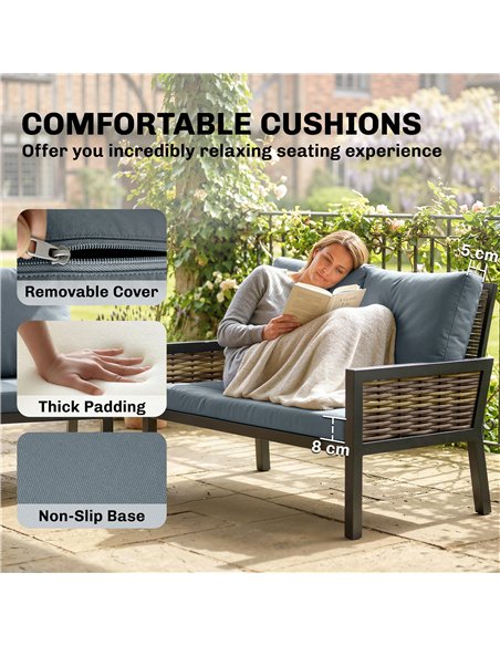 Outsunny 4 Seater Rattan Garden Furniture Set with 2 Armchairs, Loveseat, Coffee Table, Garden Sofa Set with Cushions, Grey - pic 199111 | FastDaddyshop