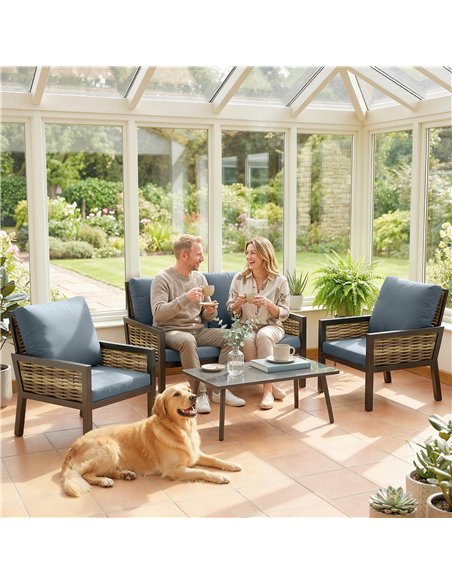 Outsunny 4 Seater Rattan Garden Furniture Set with 2 Armchairs, Loveseat, Coffee Table, Garden Sofa Set with Cushions, Grey - pic 199113 | FastDaddyshop
