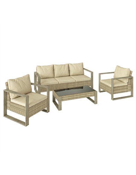 Outsunny Rattan Garden Set, 4 Piece Rattan Garden Furniture Set with 3-Seater Sofa, Armchairs, Table, Aluminium Frame Patio Furn - pic 199114 | FastDaddyshop