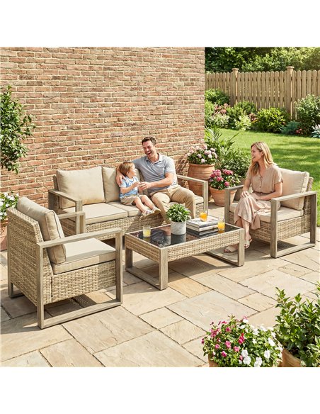Outsunny Rattan Garden Set, 4 Piece Rattan Garden Furniture Set with 3-Seater Sofa, Armchairs, Table, Aluminium Frame Patio Furn - pic 199115 | FastDaddyshop