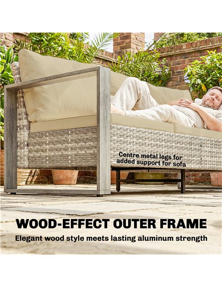 Outsunny Rattan Garden Set, 4 Piece Rattan Garden Furniture Set with 3-Seater Sofa, Armchairs, Table, Aluminium Frame Patio Furn - pic 199119 | FastDaddyshop