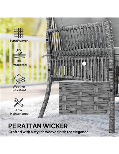 Outsunny 3 Piece Rattan Garden Furniture Corner Sofa Set with Chaise Lounge, Loveseat, Glass Coffee Table, Cushions, Dark Grey - pic 199145 | FastDaddyshop