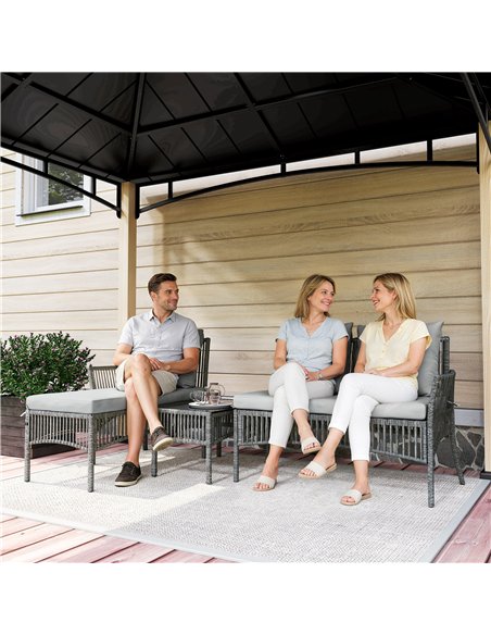Outsunny 3 Piece Rattan Garden Furniture Corner Sofa Set with Chaise Lounge, Loveseat, Glass Coffee Table, Cushions, Dark Grey - pic 199148 | FastDaddyshop
