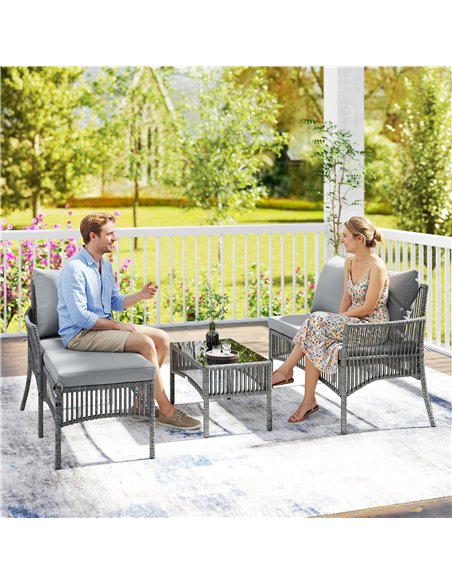 Outsunny 3 Piece Rattan Garden Furniture Corner Sofa Set with Chaise Lounge, Loveseat, Glass Coffee Table, Cushions, Dark Grey - pic 199149 | FastDaddyshop