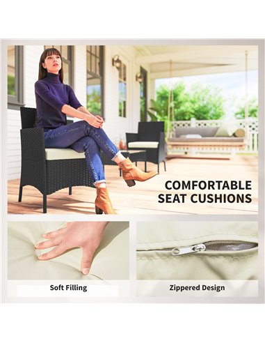 Outsunny 4 Piece Rattan Garden Furniture Sofa Set with Loveseat, Armchairs, Glass-Top Coffee Table and Cushions, Cream White