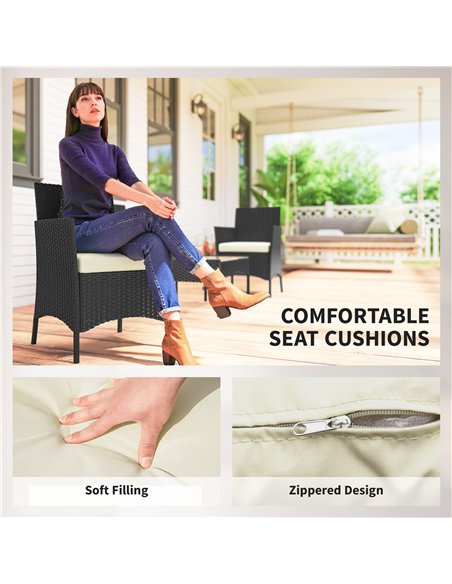 Outsunny 4 Piece Rattan Garden Furniture Sofa Set with Loveseat, Armchairs, Glass-Top Coffee Table and Cushions, Cream White - pic 199155 | FastDaddyshop