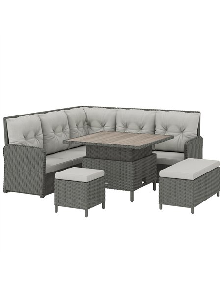 Outsunny 6 Pieces Outdoor PE Rattan Garden Furniture, Patio Wicker Sectional Conversation Corner Sofa - pic 199159 | FastDaddyshop