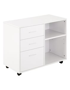 HOMCOM Freestanding Stand Unit Mobile Storage with Wheels, 3 Drawers, 2 Open Shelves, White