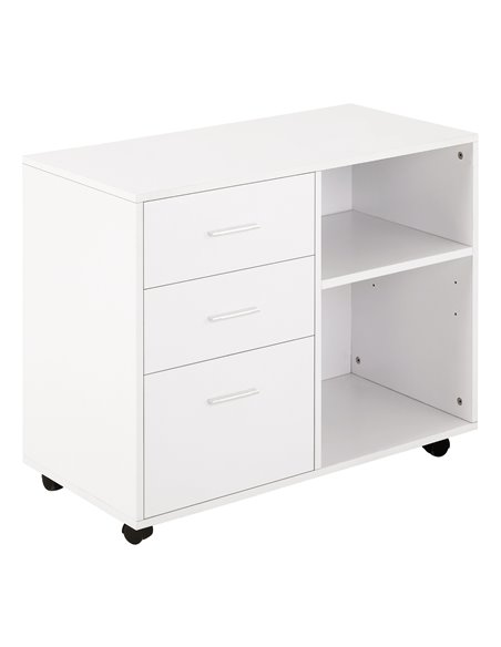 HOMCOM Freestanding Stand Unit Mobile Storage with Wheels, 3 Drawers, 2 Open Shelves, White - pic 19916 | FastDaddyshop