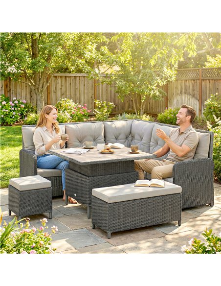 Outsunny 6 Pieces Outdoor PE Rattan Garden Furniture, Patio Wicker Sectional Conversation Corner Sofa - pic 199160 | FastDaddyshop
