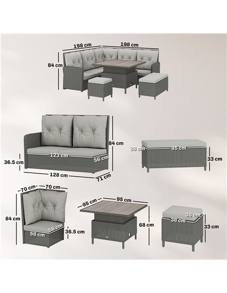 Outsunny 6 Pieces Outdoor PE Rattan Garden Furniture, Patio Wicker Sectional Conversation Corner Sofa - pic 199161 | FastDaddyshop