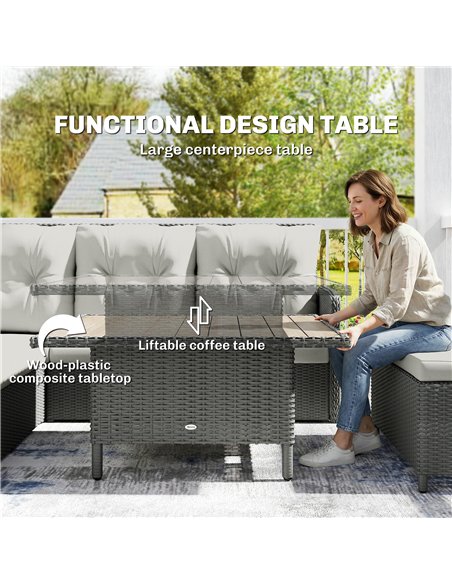Outsunny 6 Pieces Outdoor PE Rattan Garden Furniture, Patio Wicker Sectional Conversation Corner Sofa - pic 199164 | FastDaddyshop