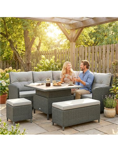 Outsunny 6 Pieces Outdoor PE Rattan Garden Furniture, Patio Wicker Sectional Conversation Corner Sofa