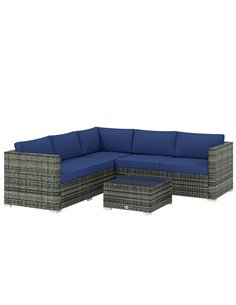 Outsunny Four-Piece Rattan Sofa Set with 11 Cushions, Steal Frame, Blue
