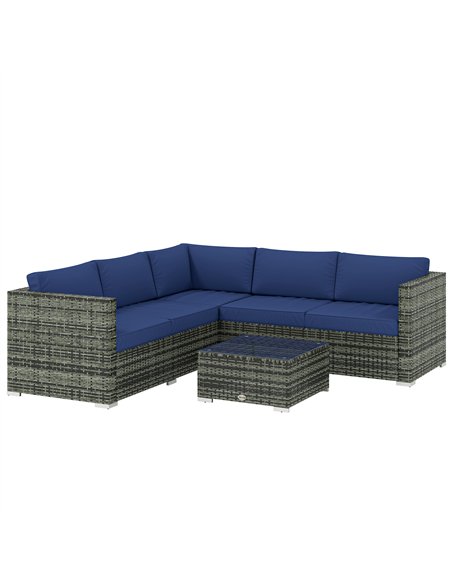Outsunny Four-Piece Rattan Sofa Set with 11 Cushions, Steal Frame, Blue - pic 199168 | FastDaddyshop