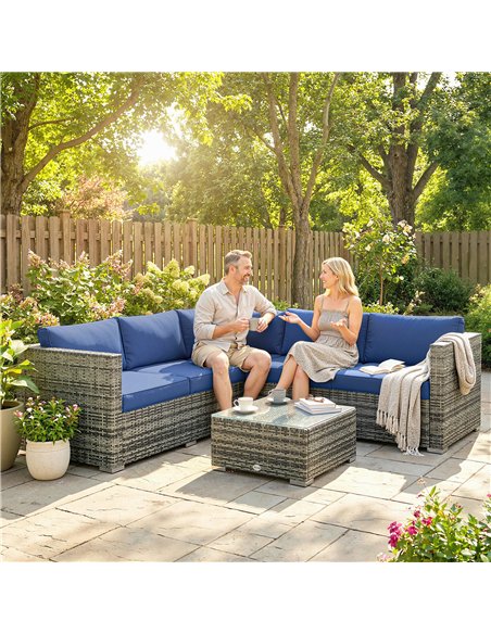 Outsunny Four-Piece Rattan Sofa Set with 11 Cushions, Steal Frame, Blue - pic 199169 | FastDaddyshop
