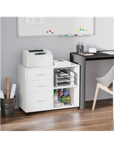 HOMCOM Freestanding Stand Unit Mobile Storage with Wheels, 3 Drawers, 2 Open Shelves, White 2