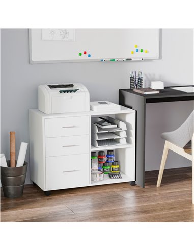 HOMCOM Freestanding Stand Unit Mobile Storage with Wheels, 3 Drawers, 2 Open Shelves, White