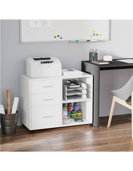 HOMCOM Freestanding Stand Unit Mobile Storage with Wheels, 3 Drawers, 2 Open Shelves, White - pic 19917 | FastDaddyshop