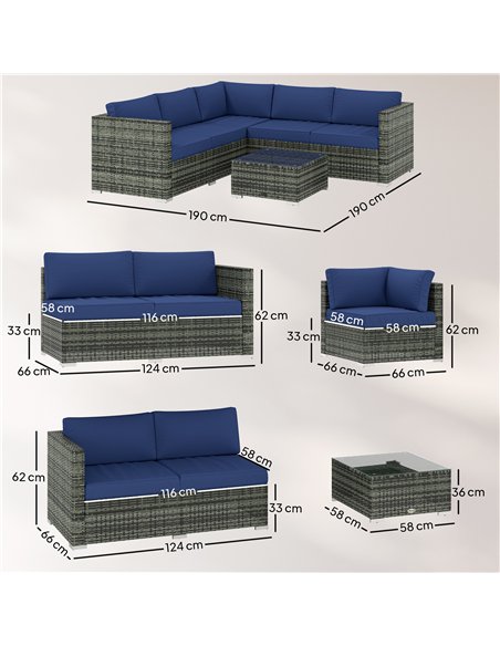 Outsunny Four-Piece Rattan Sofa Set with 11 Cushions, Steal Frame, Blue - pic 199170 | FastDaddyshop
