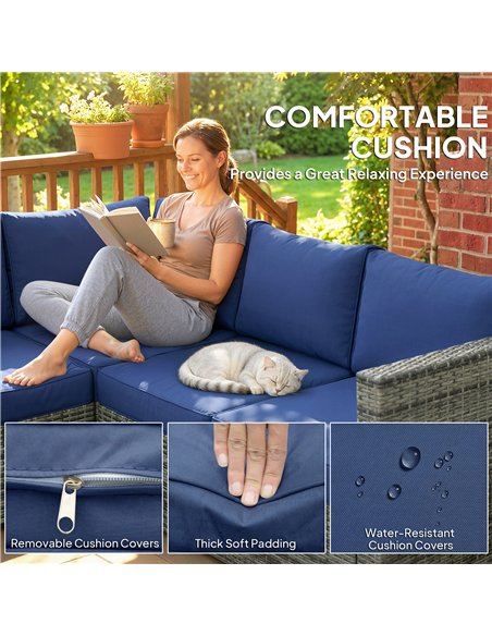 Outsunny Four-Piece Rattan Sofa Set with 11 Cushions, Steal Frame, Blue - pic 199172 | FastDaddyshop
