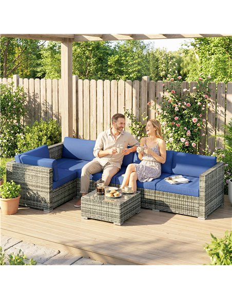 Outsunny Four-Piece Rattan Sofa Set with 11 Cushions, Steal Frame, Blue - pic 199175 | FastDaddyshop