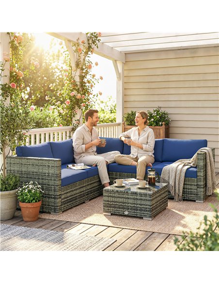 Outsunny Four-Piece Rattan Sofa Set with 11 Cushions, Steal Frame, Blue - pic 199176 | FastDaddyshop
