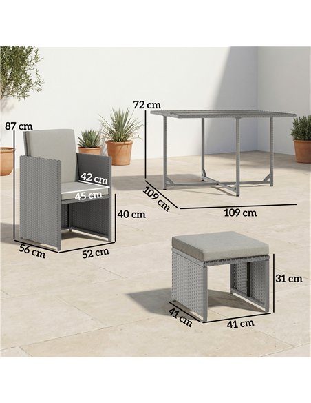 Outsunny 9 Piece Rattan Cube Garden Furniture Dining Set with Armchairs, Footstools and Glass-Top Table, Light Grey - pic 199179 | FastDaddyshop