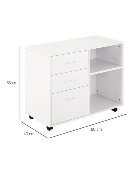HOMCOM Freestanding Stand Unit Mobile Storage with Wheels, 3 Drawers, 2 Open Shelves, White - pic 19918 | FastDaddyshop