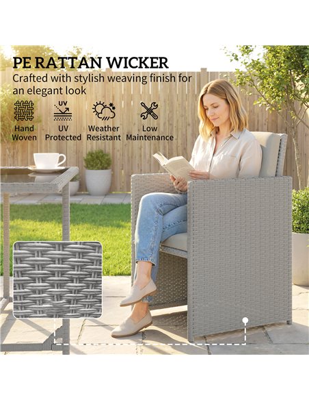 Outsunny 9 Piece Rattan Cube Garden Furniture Dining Set with Armchairs, Footstools and Glass-Top Table, Light Grey - pic 199181 | FastDaddyshop