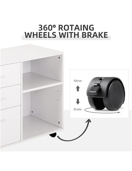 HOMCOM Freestanding Stand Unit Mobile Storage with Wheels, 3 Drawers, 2 Open Shelves, White - pic 19920 | FastDaddyshop