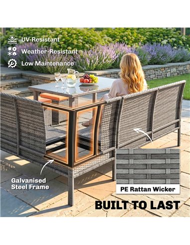Outsunny 6-Seater Rattan Dining Set Sofa Table Footstool Outdoor w/ Cushion Garden Furniture, Orange
