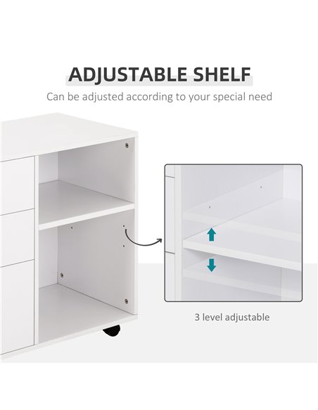 HOMCOM Freestanding Stand Unit Mobile Storage with Wheels, 3 Drawers, 2 Open Shelves, White - pic 19921 | FastDaddyshop