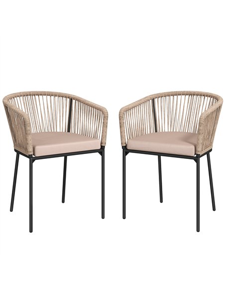 Outsunny Garden Chairs Set of 2, Rattan Garden Dining Chairs with String Back Armrests, Cushions, Natural Wood Finish - pic 199213 | FastDaddyshop