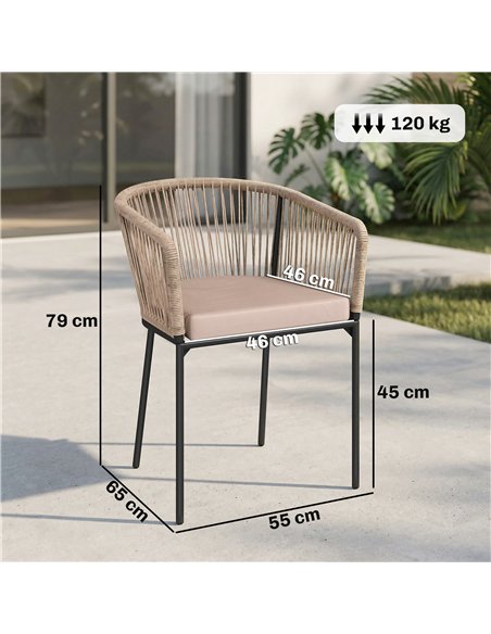 Outsunny Garden Chairs Set of 2, Rattan Garden Dining Chairs with String Back Armrests, Cushions, Natural Wood Finish - pic 199215 | FastDaddyshop