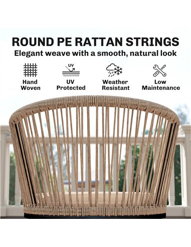 Outsunny Garden Chairs Set of 2, Rattan Garden Dining Chairs with String Back Armrests, Cushions, Natural Wood Finish