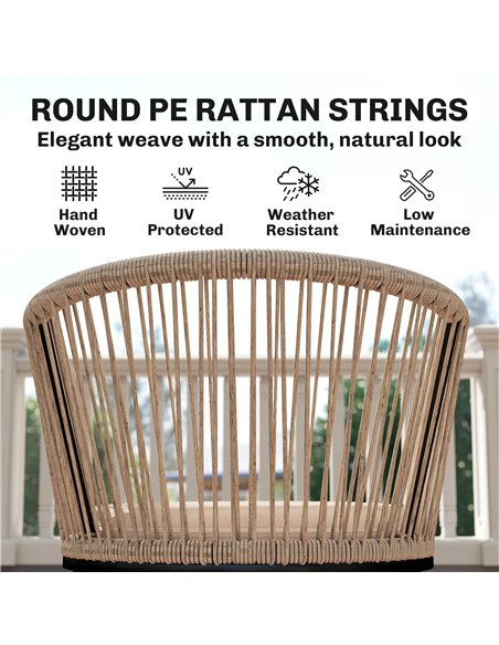 Outsunny Garden Chairs Set of 2, Rattan Garden Dining Chairs with String Back Armrests, Cushions, Natural Wood Finish - pic 199216 | FastDaddyshop