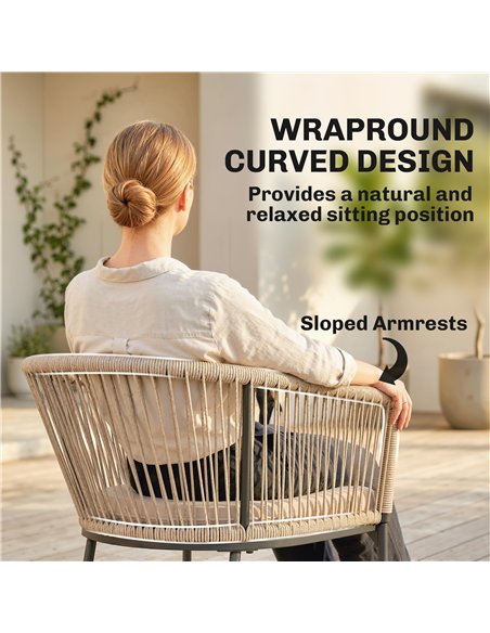 Outsunny Garden Chairs Set of 2, Rattan Garden Dining Chairs with String Back Armrests, Cushions, Natural Wood Finish - pic 199217 | FastDaddyshop