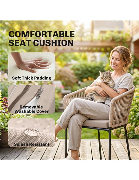 Outsunny Garden Chairs Set of 2, Rattan Garden Dining Chairs with String Back Armrests, Cushions, Natural Wood Finish - pic 199218 | FastDaddyshop