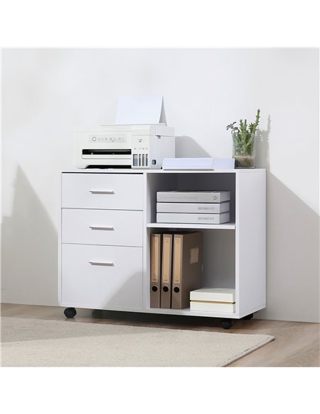 HOMCOM Freestanding Stand Unit Mobile Storage with Wheels, 3 Drawers, 2 Open Shelves, White - pic 19922 | FastDaddyshop