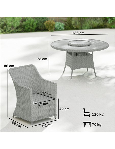 Outsunny Rattan Garden Dining Set with Turntable, Marble Effect Glass Round Garden Table and Chairs with Aluminium Frame, Grey - pic 199224 | FastDaddyshop