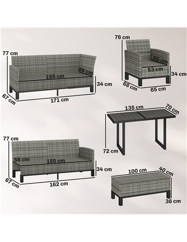 Outsunny 9 Seater Rattan Garden Furniture Corner Sofa Set, Outdoor Dining Set with Faux Wood Table, Ottoman, Cushions, Dark Grey